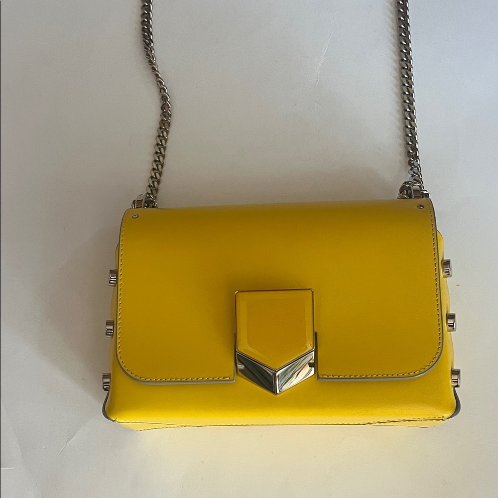 Jimmy Choo Yellow Leather Crossbody with Silver Chain Strap